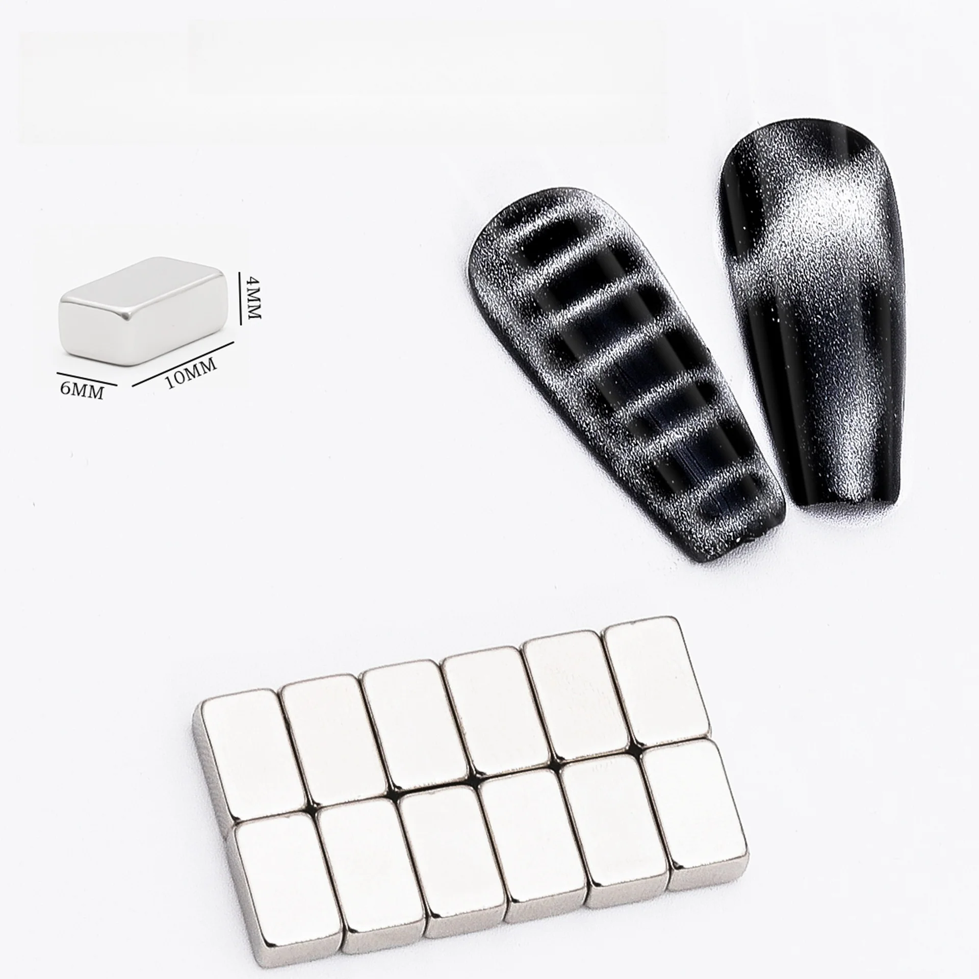 12 Pcs Nail Small Brick Magnet Crocodile Snake Cat Eye Magnet Multi-Functional Block Powerful Magnet DIY Manicure Nail Art Tool