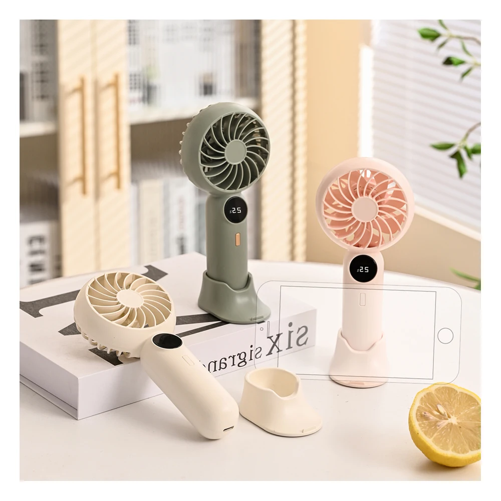 2024 new design high quality USB rechargeable 1200mAh  battery display portable air cooling stand base handheld small mini fan