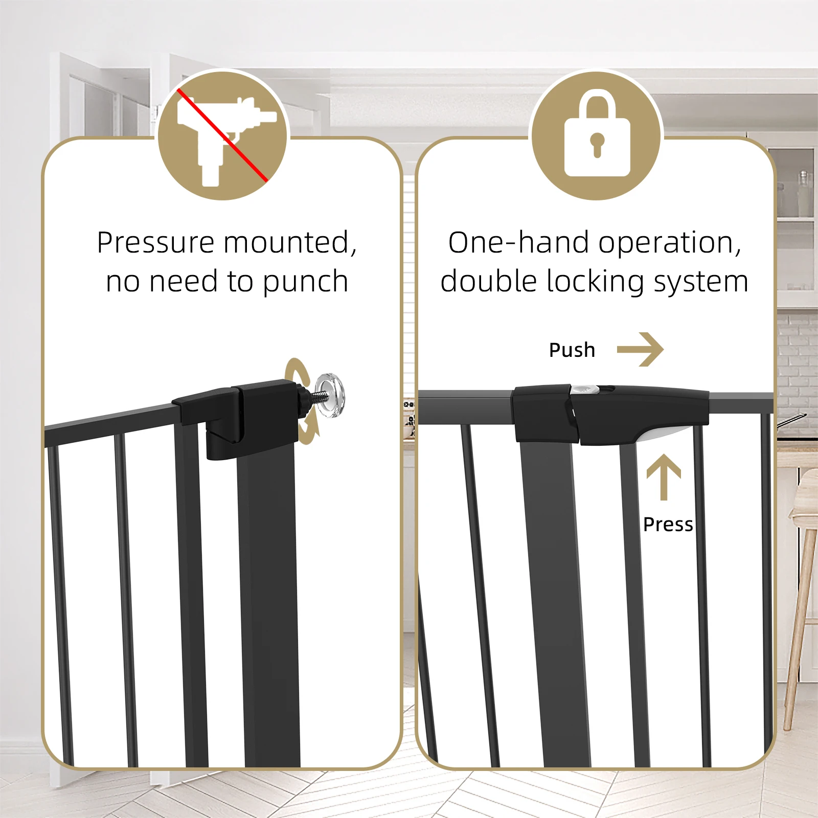 49-Inch Extra Wide Baby Gate Includes 4-Inch and12-Inch Extension baby stair gate  Mount Kit and 4 Pack of Wall Mount Kit