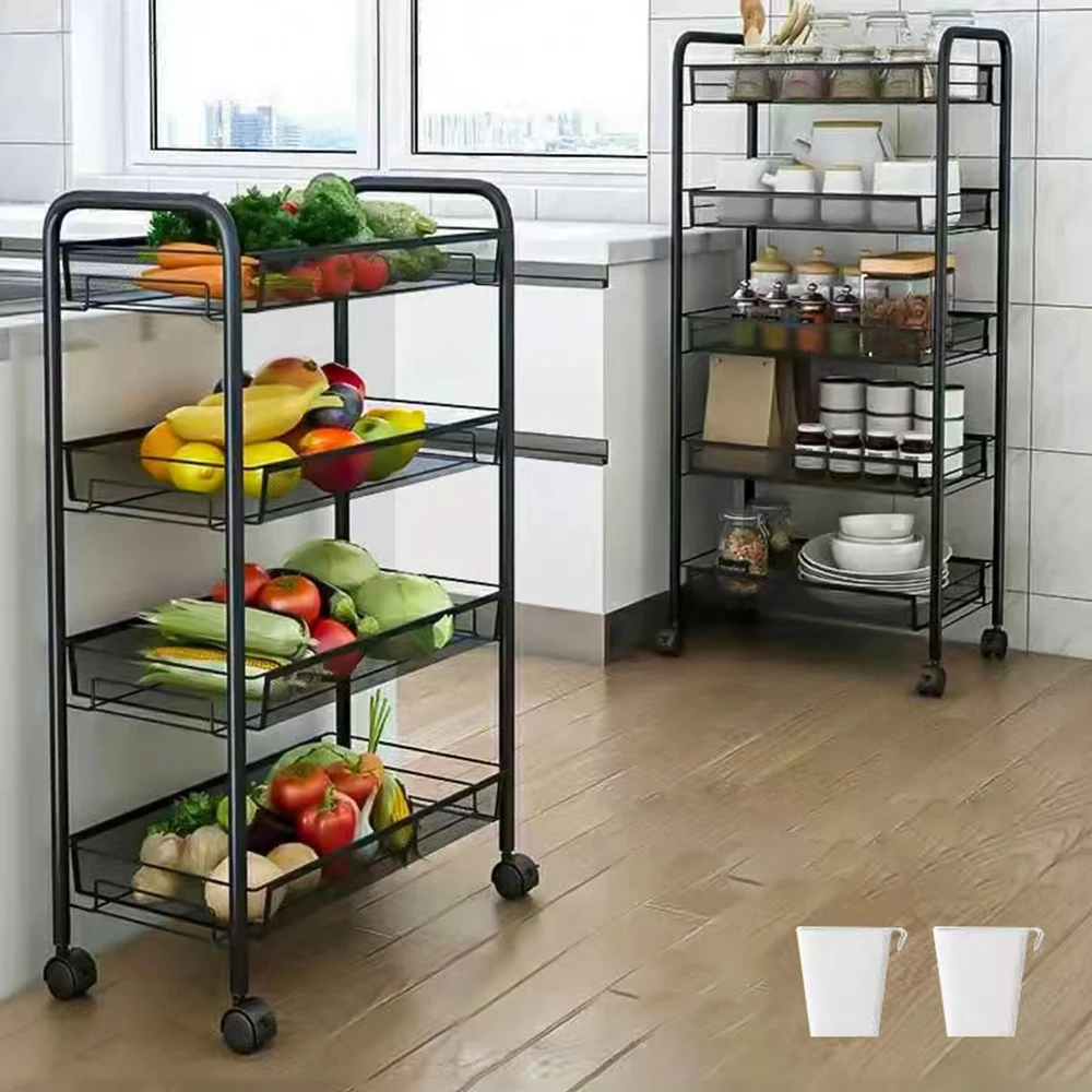 Lihangrui Home Storage metal Shelf organizer with Wheels telescopic kitchen rack Storage Holder & Rack kitchen organizer