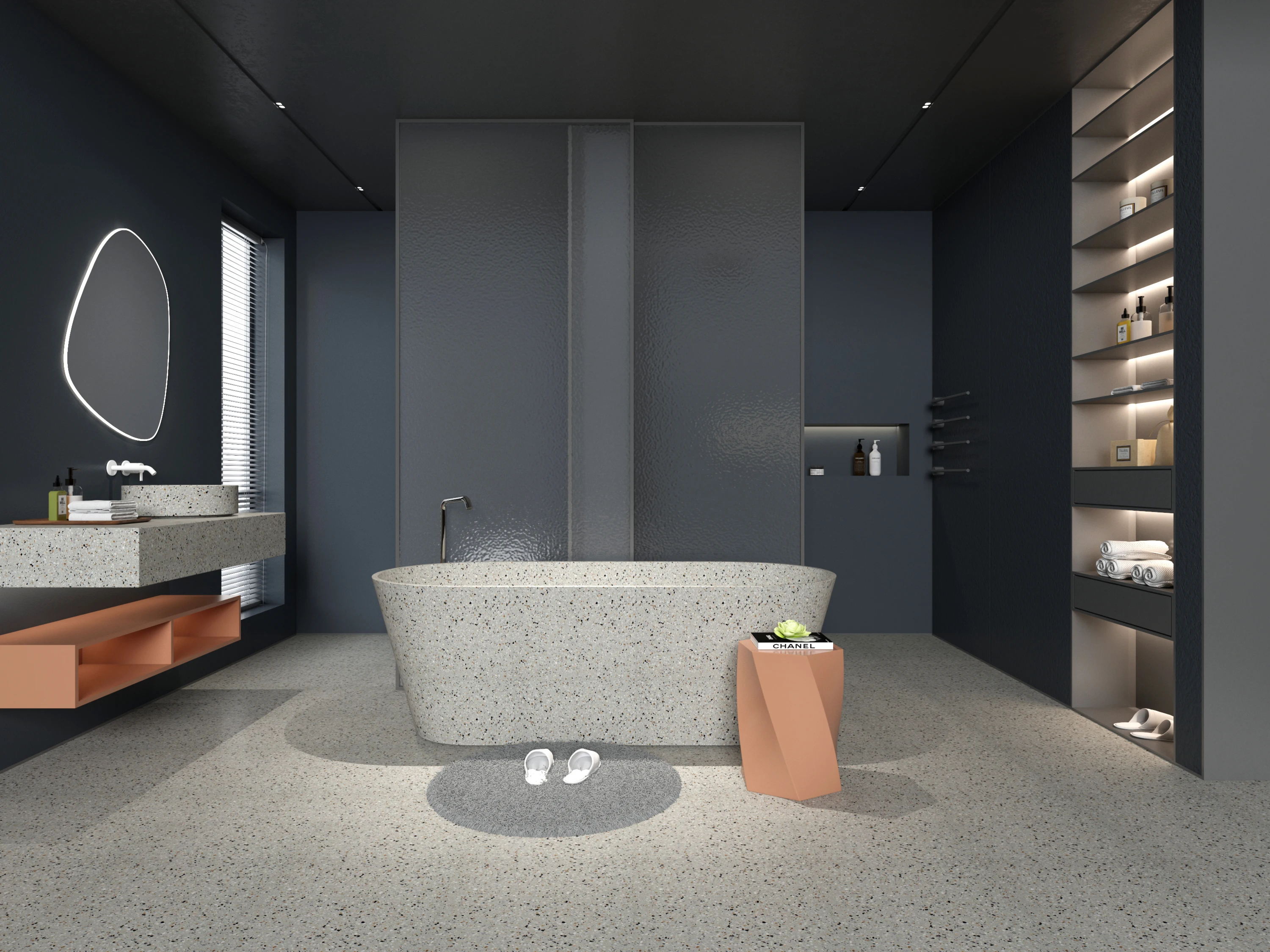 MY006 Luxury Bathroom Decorative Natural Terrazzo Bathtub New Design Trapezoidal Bathtub For Bathroom