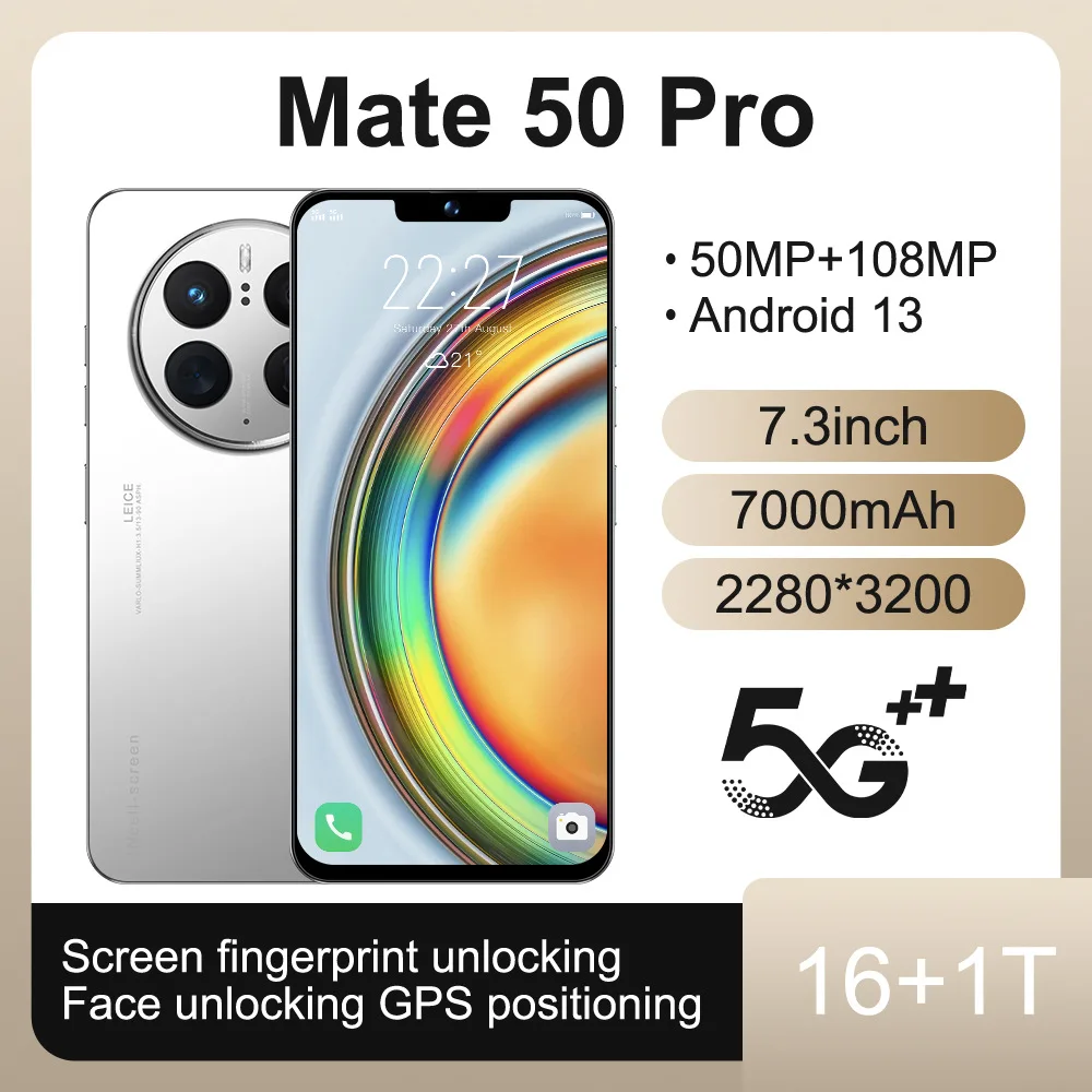 Mate50 PRO MAX 16GB+1TB 6.5 Inch Mate 50 Celular PRO MAX Full Display Android 12 Mobile Cell Smart Phone Android Phone
