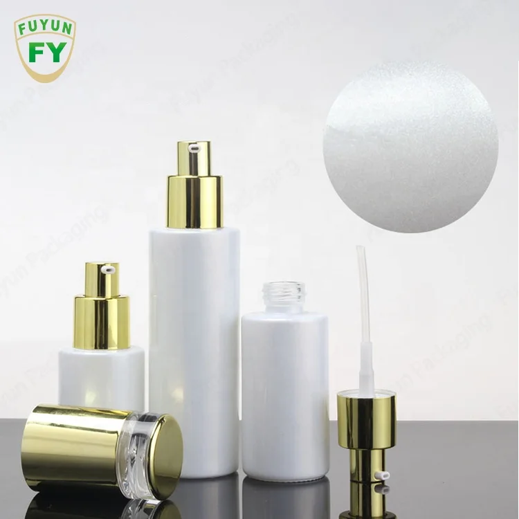 Fuyun Gold Lid Round White Face Cream Jar Empty Pump Cream Lotion Glass Bottle Cosmetic Spray Serum Bottles with Pump