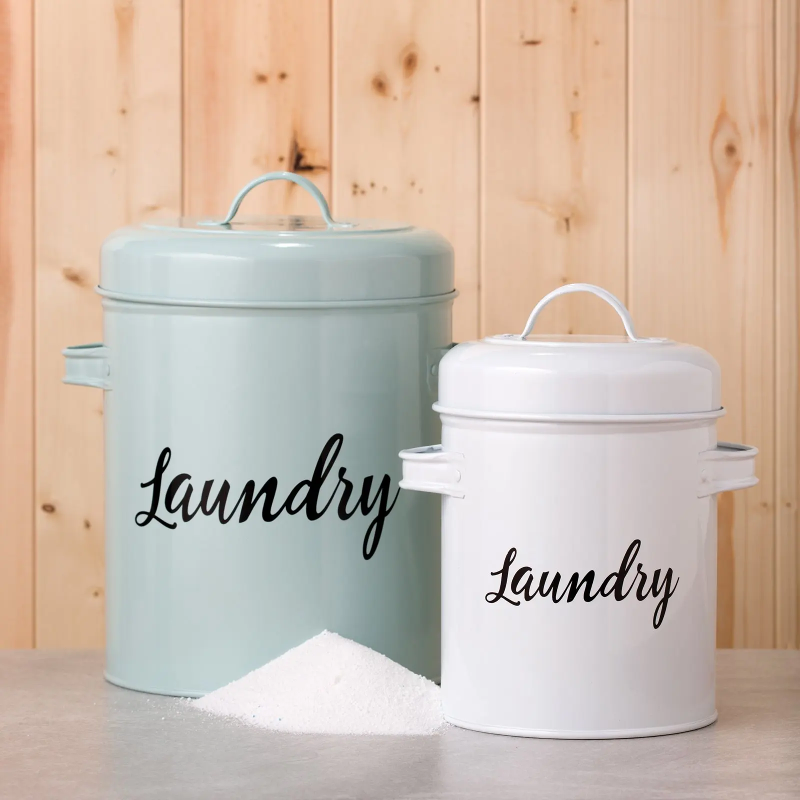Farmhouse Decor Metal Canister Laundry Detergent Storage Tin With Handles