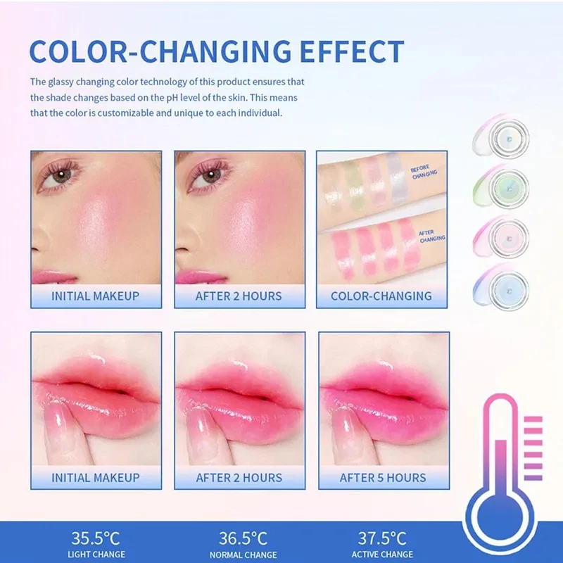 Your Logo Color Changing Blusher Moisturizing Clear Blush Cream Cheek & Lip Waterproof Gel Glossy Shiny Balm Blush Face Makeup