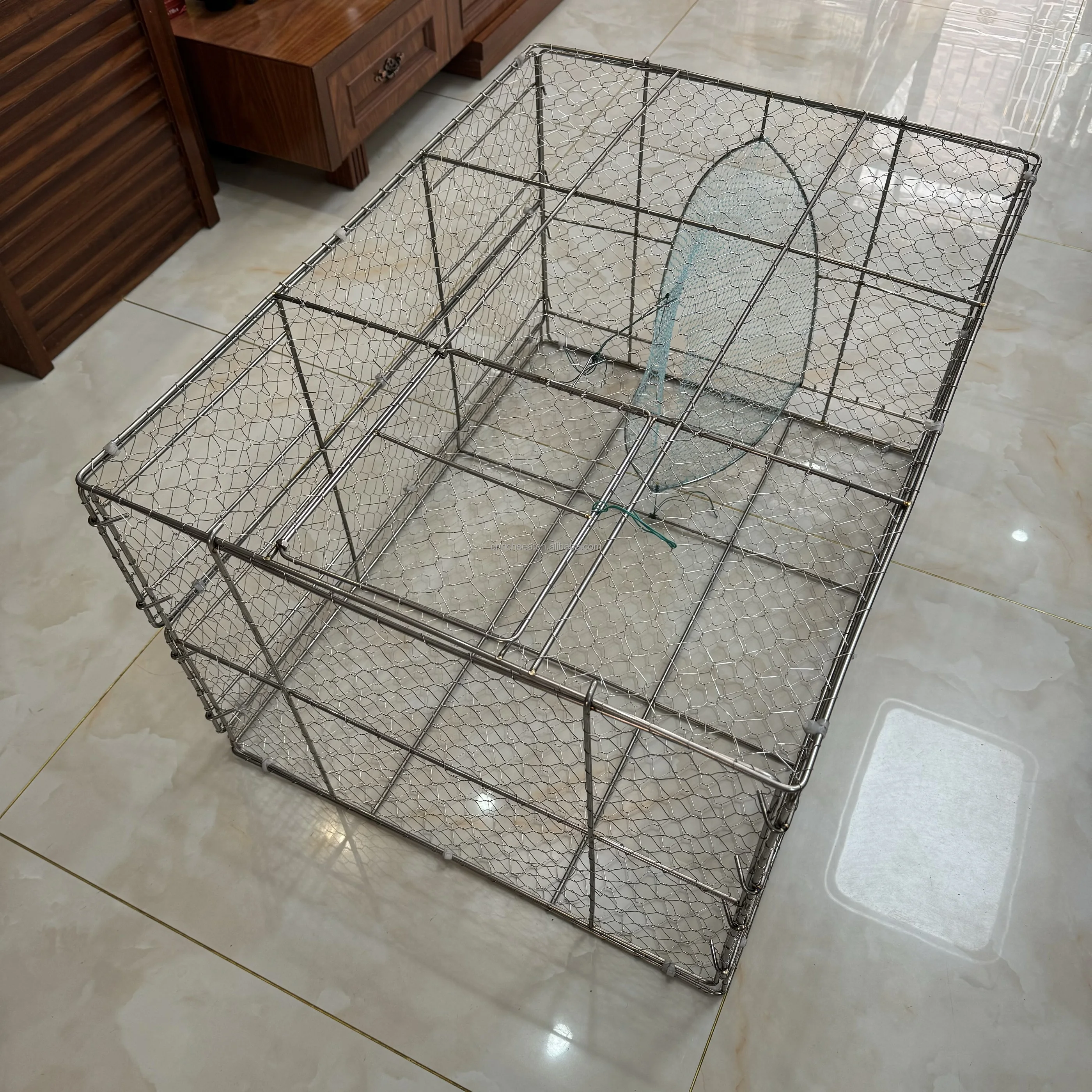 304 Stainless Steel Fishing Cage Heavy Duty Folding Fishing Trap for Catch Fish