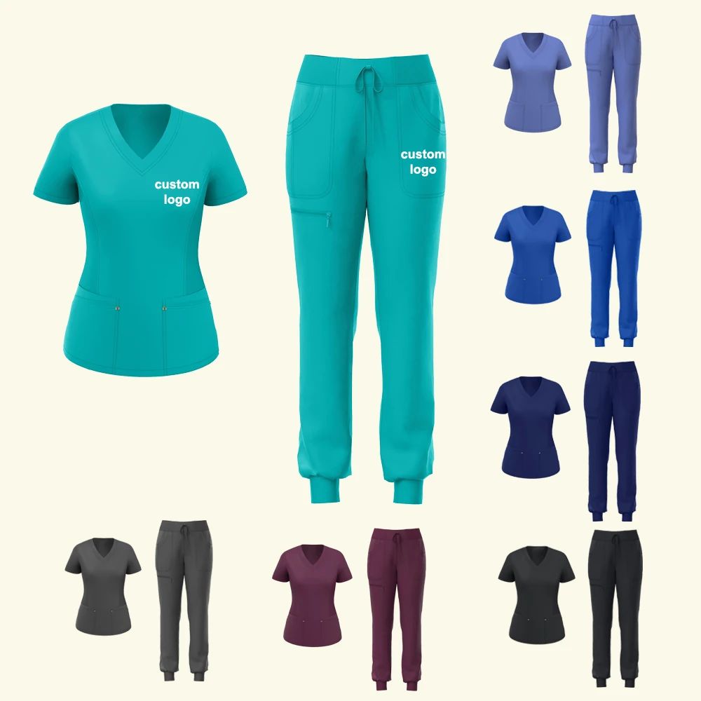 custom wholesale functional washable two piece health care top nurse scrubs women hospital uniform medical scrubs sets for men