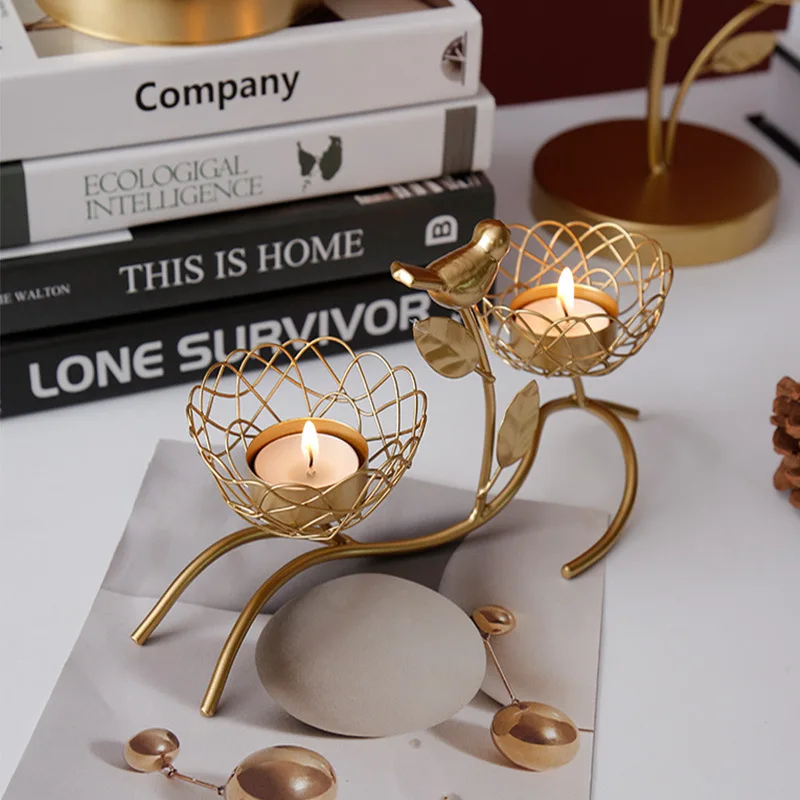 wholesale Cheap Custom originality Metal candlestick Lotusflower Gold Bird Round Rose Tealight Flower manual Candle Stick Holder