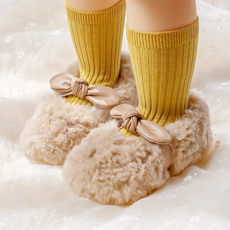 2021 Fall Winter Indoor Outdoor Soft Rubber Sole Non Slip Thick Warm Plush Cotton Baby Girl Shoes