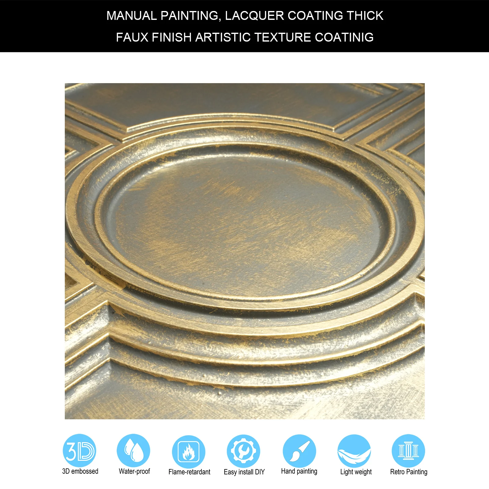 Artistic 3D ceiling tile verdigris patina Architectural wall panels wall decor for Cafe Club HOTEL PL37 Ancient gold