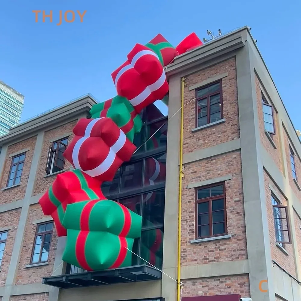 Free air ship to door, 8m long Custom Inflatable Christmas Gift Box for Holiday Decoration, inflatable gift boxes with light