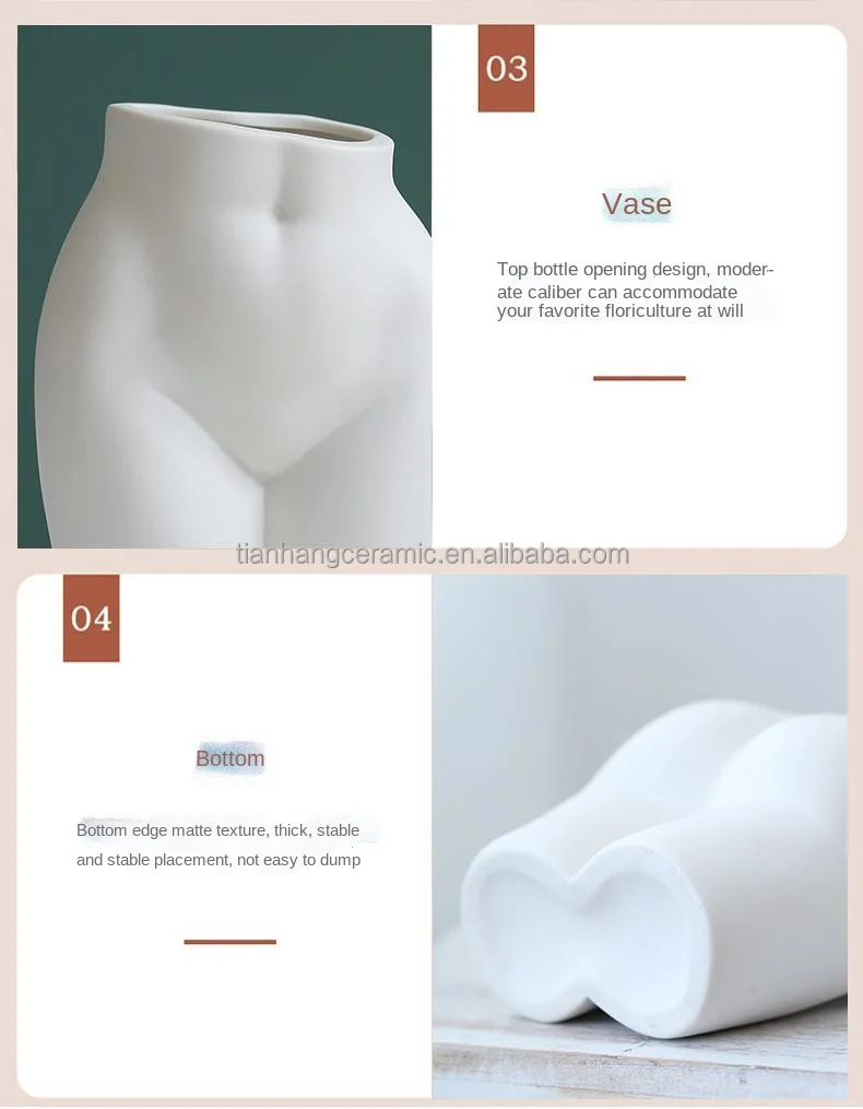 Nordic Minimalist White Matte Handmade body ceramic vase for home decor porcelain flower vase living room Table ornaments gift.jpg