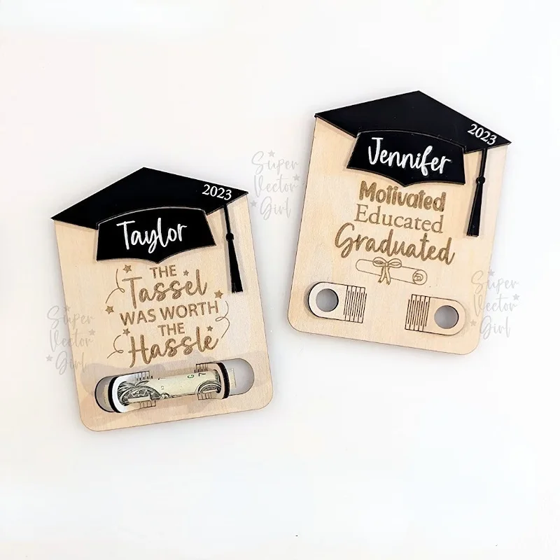 2024 Creative Wooden Graduation Wallet Money Gift Holder Handmade Wood Crafts for Graduates