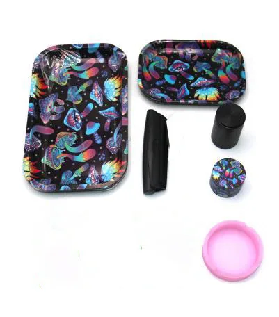 Wholesale new design portable premium smoking accessories 6 in 1 mushroom rolling tray herb smoking set