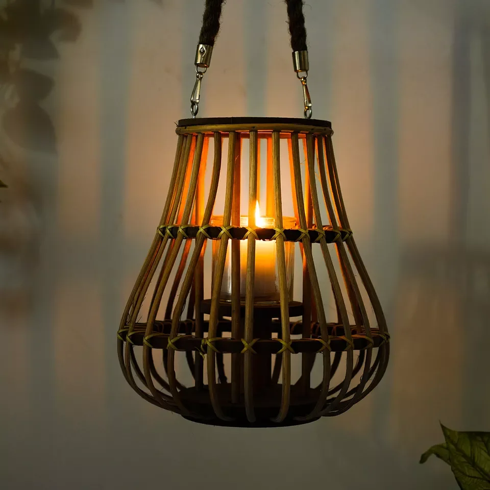 Wholesale Handmade Craft Rattan Wood Candle Lantern For Home Decoration
