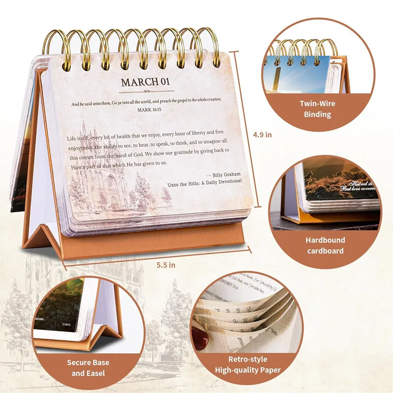 Custom Size Bible Quotes Desk Calendar Printing 365 Days Daily Landscape Table Calendars For Home