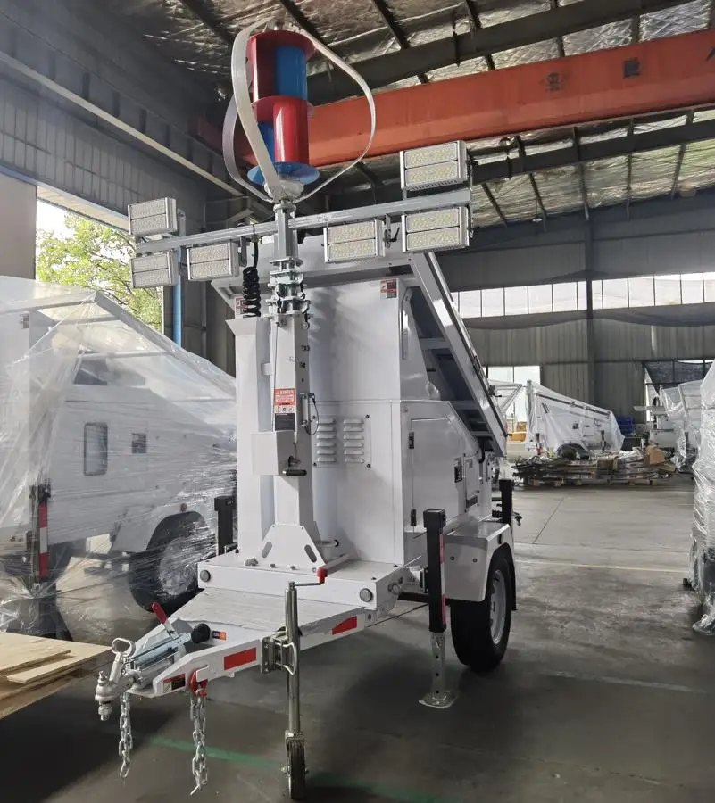 Mobile Wind Solar Complementary Powered Generator System Trailer with LED Flood Light Tower
