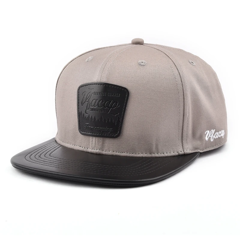 High quality mens gorras 6 Panel flat Brim vintage snapback caps custom Leather logo two tone snapback hats