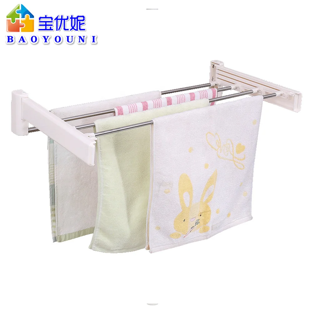 BAOYOUNI Luxury Multiple Wall Punch Free Stainless Steel Foldable Metal Bathroom Towel Racks Corner Shelves Saving Space