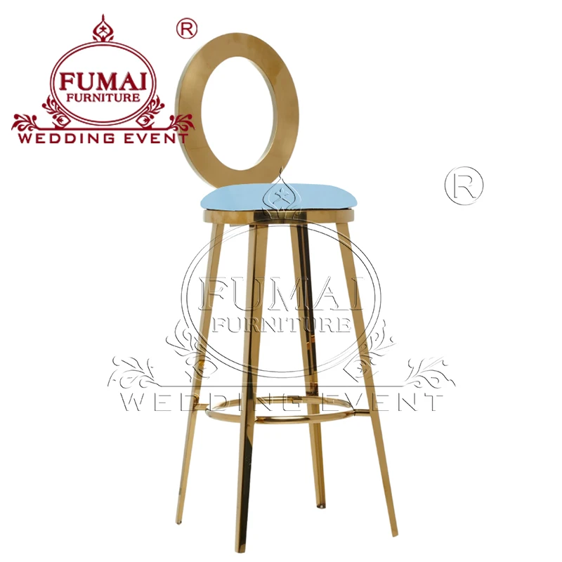 Design Bar Furniture Gold Rental Stainless Steel Frame Double Used Bar Stool