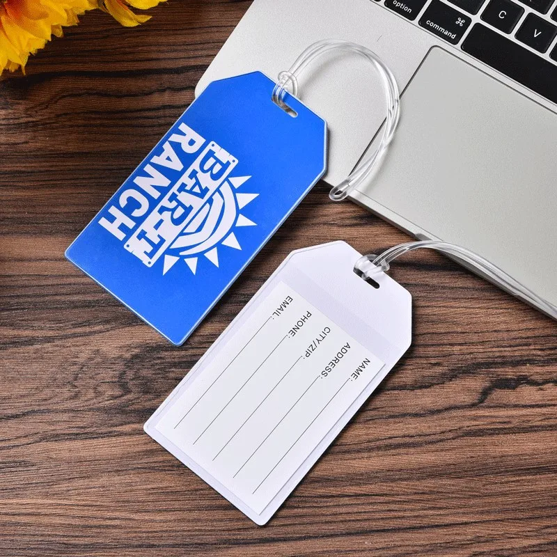 Custom Logo Personalized Blank Aluminum Matt Metal Luggage Tag Laser Cutting Black Matt Anodized Metal Travel Luggage Tag