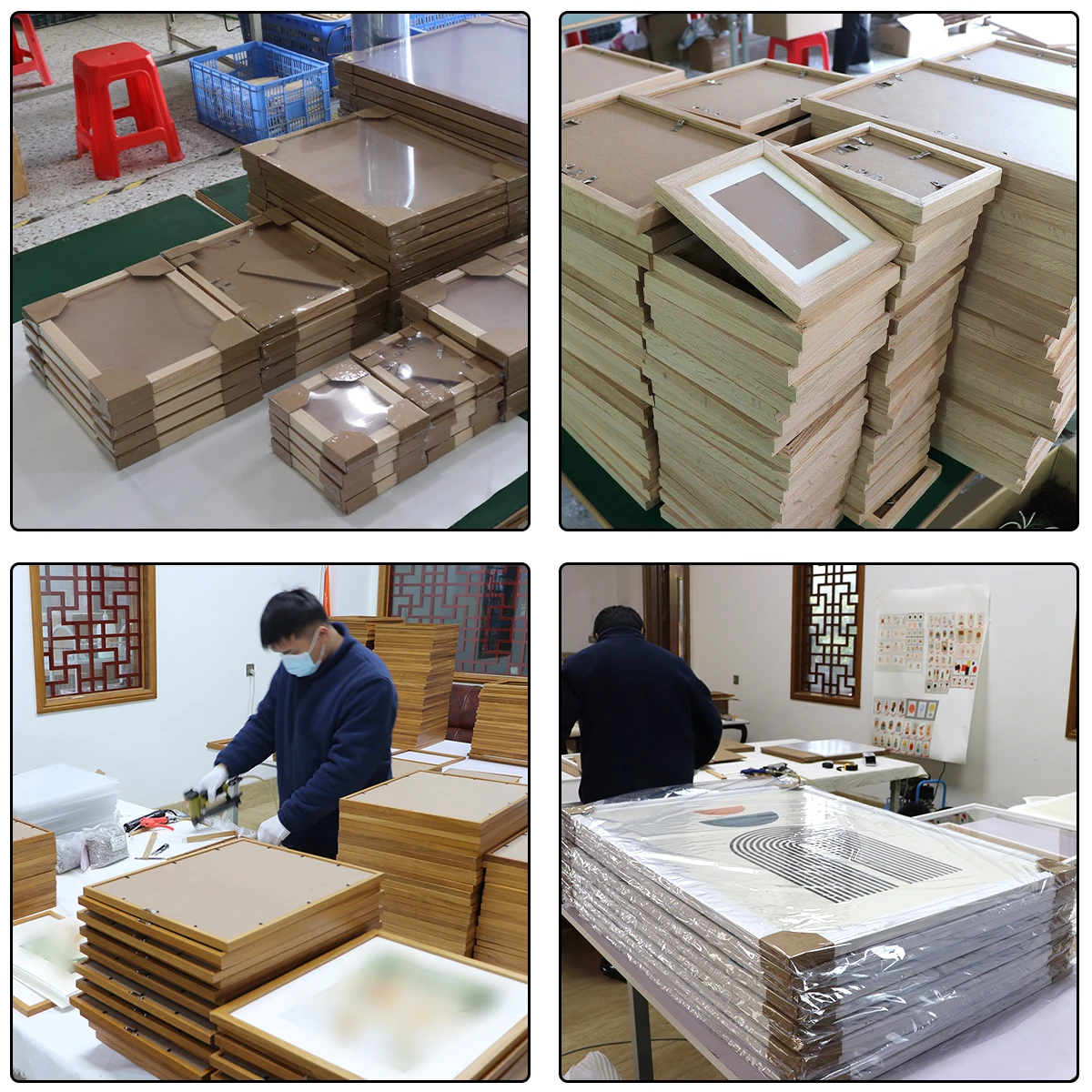 Contemporary touch Plain Solid wood OAK 10 x 10  Square Beige Picture Frame with Mat Square Photo Frame