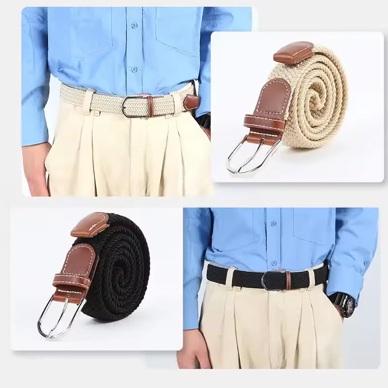 Mens Belts Casual Knitted Woven Strap Waistband Stretch Canvas Leather Belts For Men Female Elastic Belt For Pants Jeans