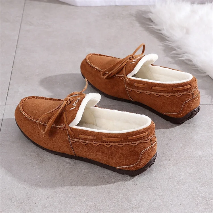 
Winter Female Cotton Shoes One Foot Peas Footwear Flats Warm Loafers Women Plush Boat Shoe 