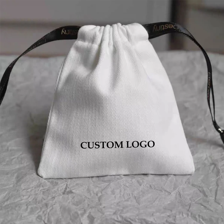 Factory Cheap Custom Printed Cotton Dust Cover Bags White Muslin Cotton Canvas Necklace Drawstring Bag Jewelry Pouches