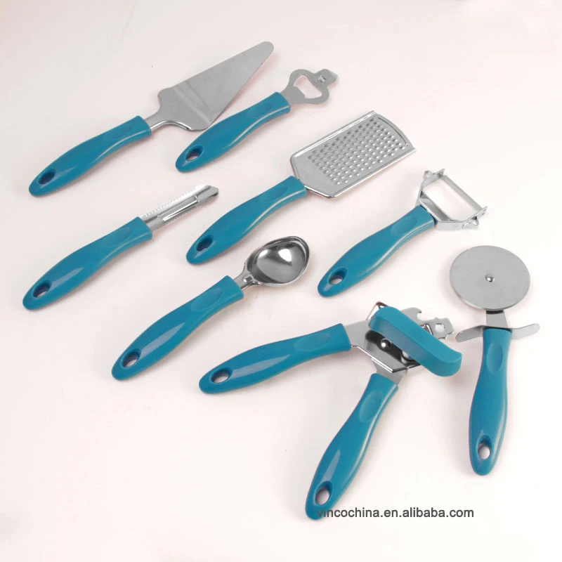 NEW arrival 2024 customized stainless steel kitchen Accessories with plastic handle 8 Pieces Kitchen Gadget Set