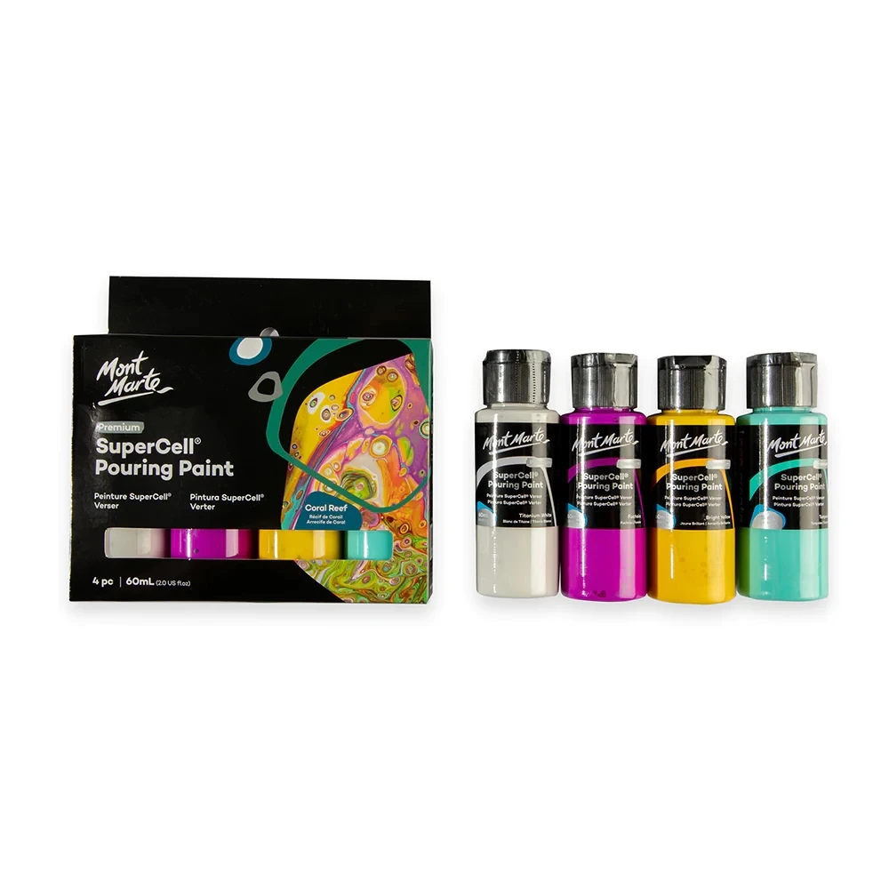 Mont Marte SuperCell Pouring Paint 4pc x 60ml - Coral Reef artist paint set