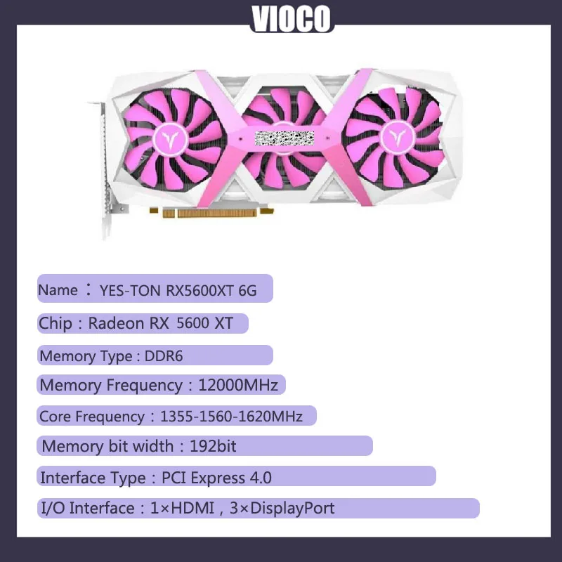 Pink Graphics Card RX5600XT 6G Graphics Card Radeon D6 Game Mast OC 192BIT HD DP  Video Card GTX1660 980 970 550 580 Overclock