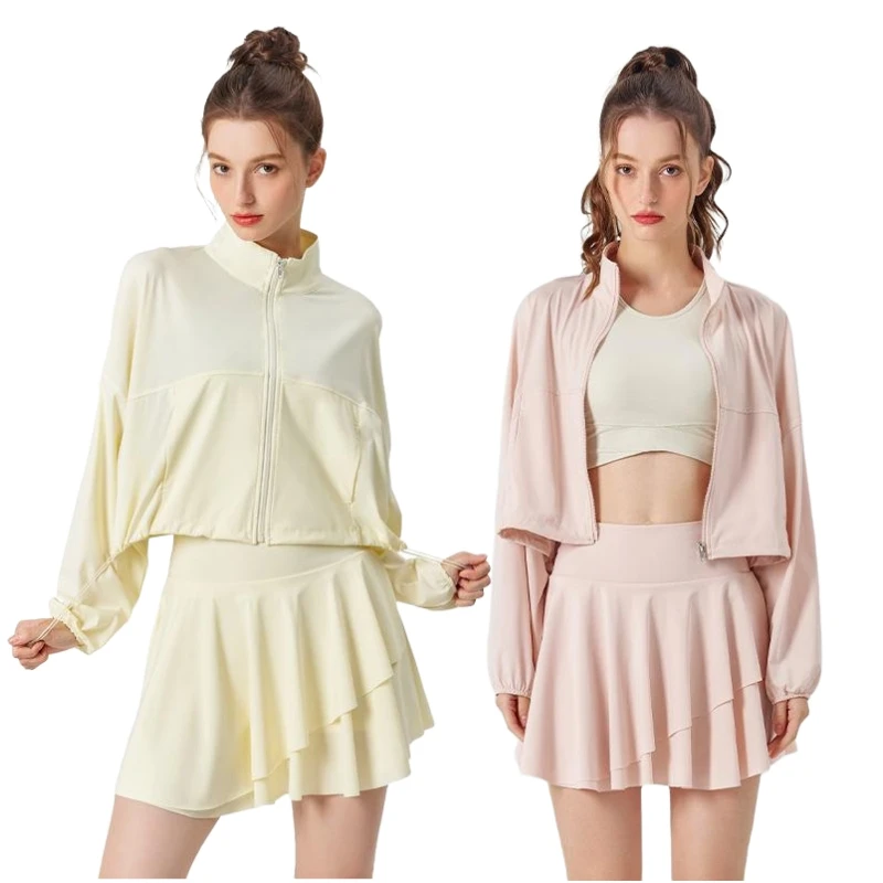 Aoyema Customization Fashion Yoga Sets Fitness Women Sport Wear Jogger Short Set Zip Sweatshirt and Skirt Suits For Women