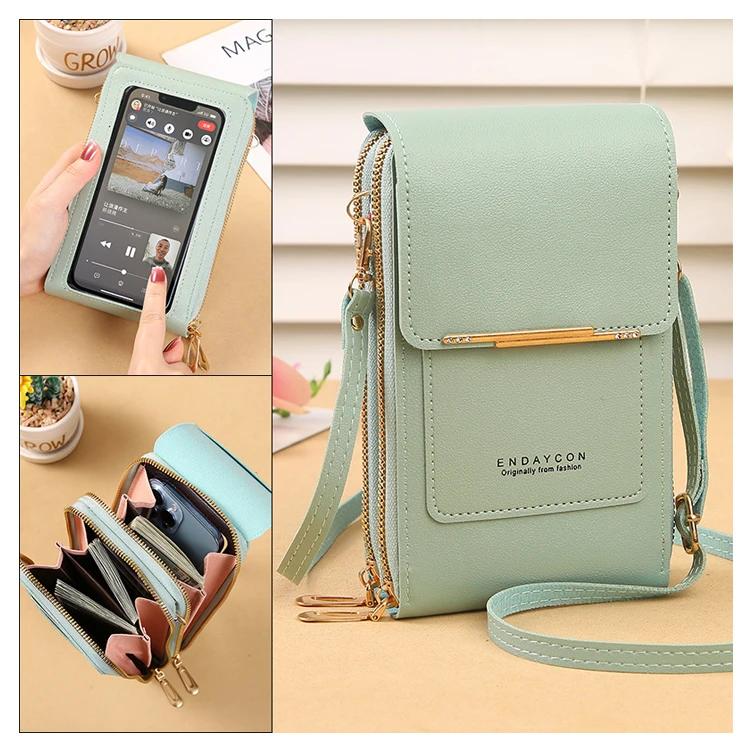 Women Leather Crossbody Bags Mobile Cell Phone Bag Wallet Purse Pouch With Touch Screen Ladies Girl Small Shoulder Bag
