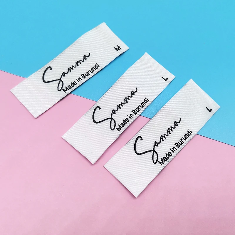 Custom cheap offset printing brand logo size standard back neck apparel clothing woven main  labels