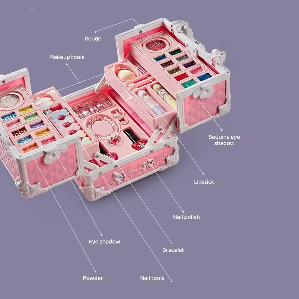 Kids Pretend Play Real Cosmetic Kit Suitcase Beauty Box Toys Set Makeup Sets Cosmetics Toy for Girls