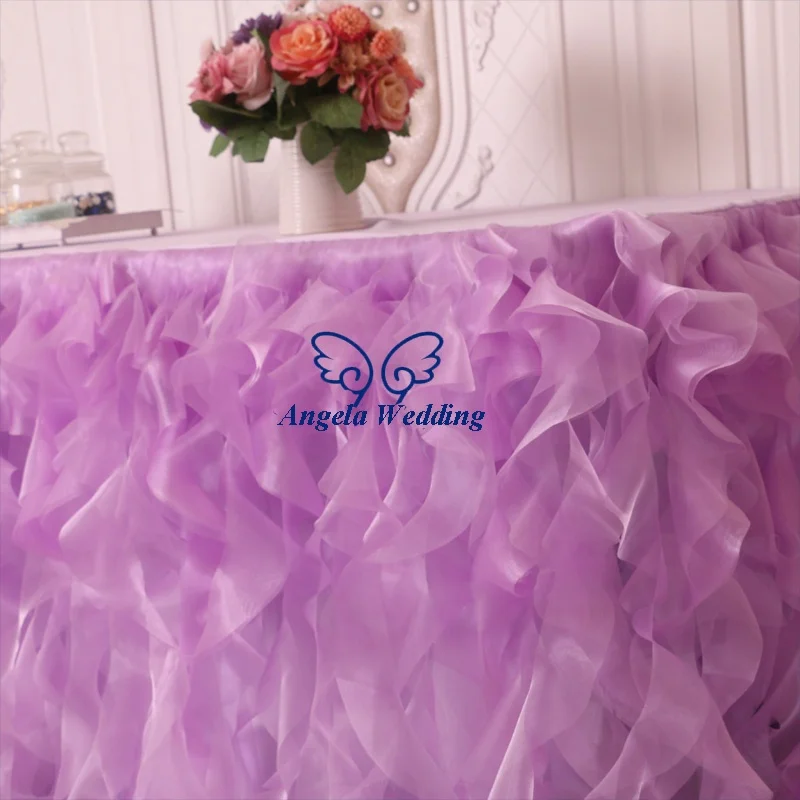 SK010G real picture birthday party wedding decoration  8ft long75cm drop light purple organza curly willow table skirting