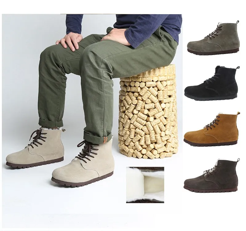 Теплые повседневные мужские кожаные ботильоны унисекс; женская зимняя обувь на меху для мужчин