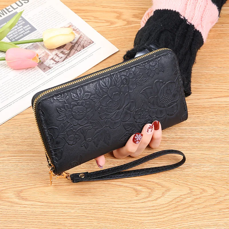 New long zipper clutch bag enlarged mobile phone bag embossed large bill wallet ladies wallet