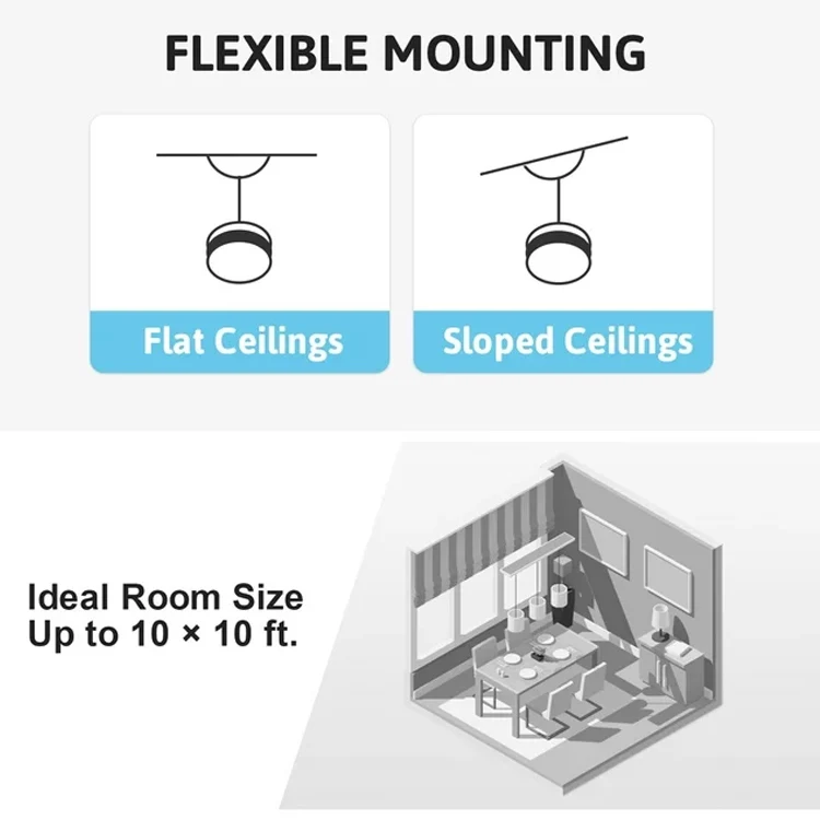 Caged Invisible Ceiling Fan Lighting Modern Industrial Low Profile Enclosed Black LED Indoor Chandelier Ceiling Fan with Light