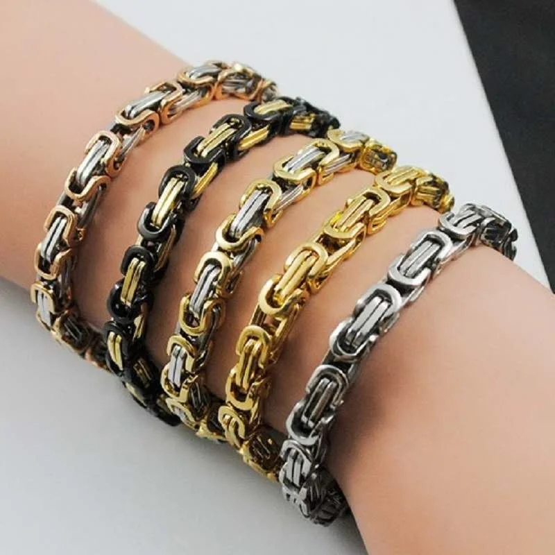 Sini Jewelry European and American stainless steel men Byzantine bracelet monarchical chain bracelet titanium steel jewelry punk
