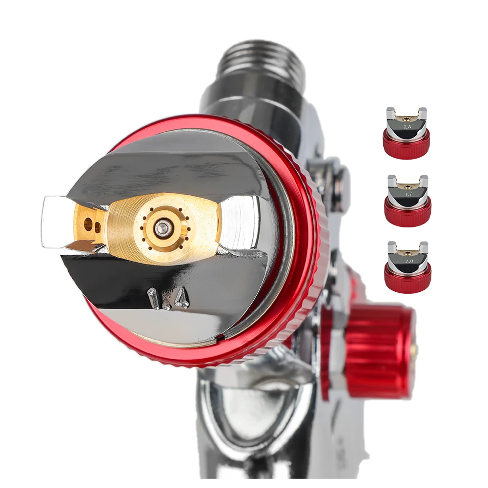 New Design HVLP Red Pneumatic Air Spray Gun 1.4/1.7/2.0mm Nozzle 10 Paint Filters Pressure Gauge Car Painting OEM Supported.