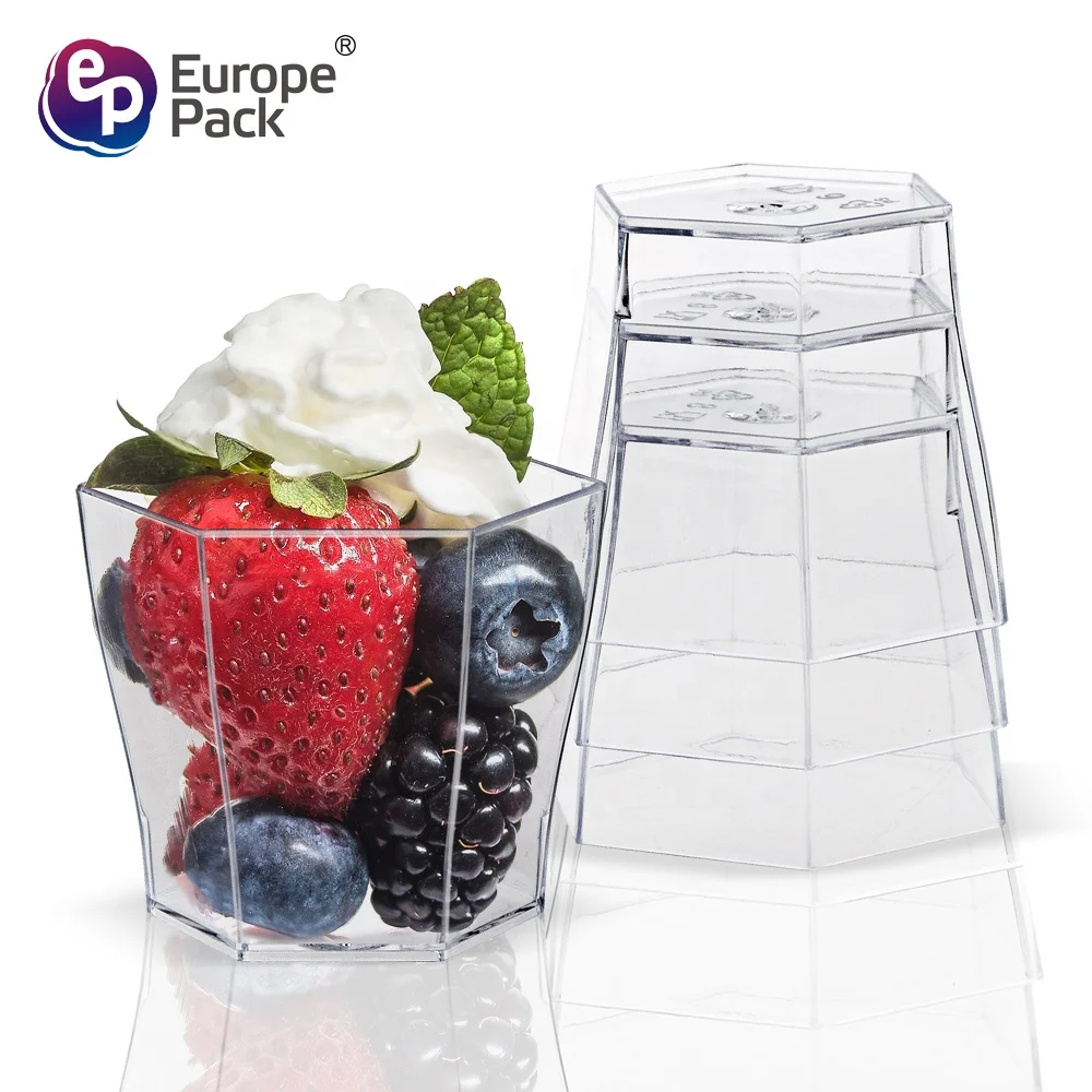 Europe-Pack hot sale hexagon shape 60ml ps china disposable dessert pudding cups