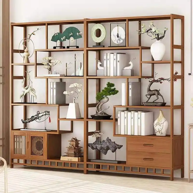 Solid wood new Chinese style tea display cabinet decoration cabinet tea set shelf living room bookshelf factory custom wholesale