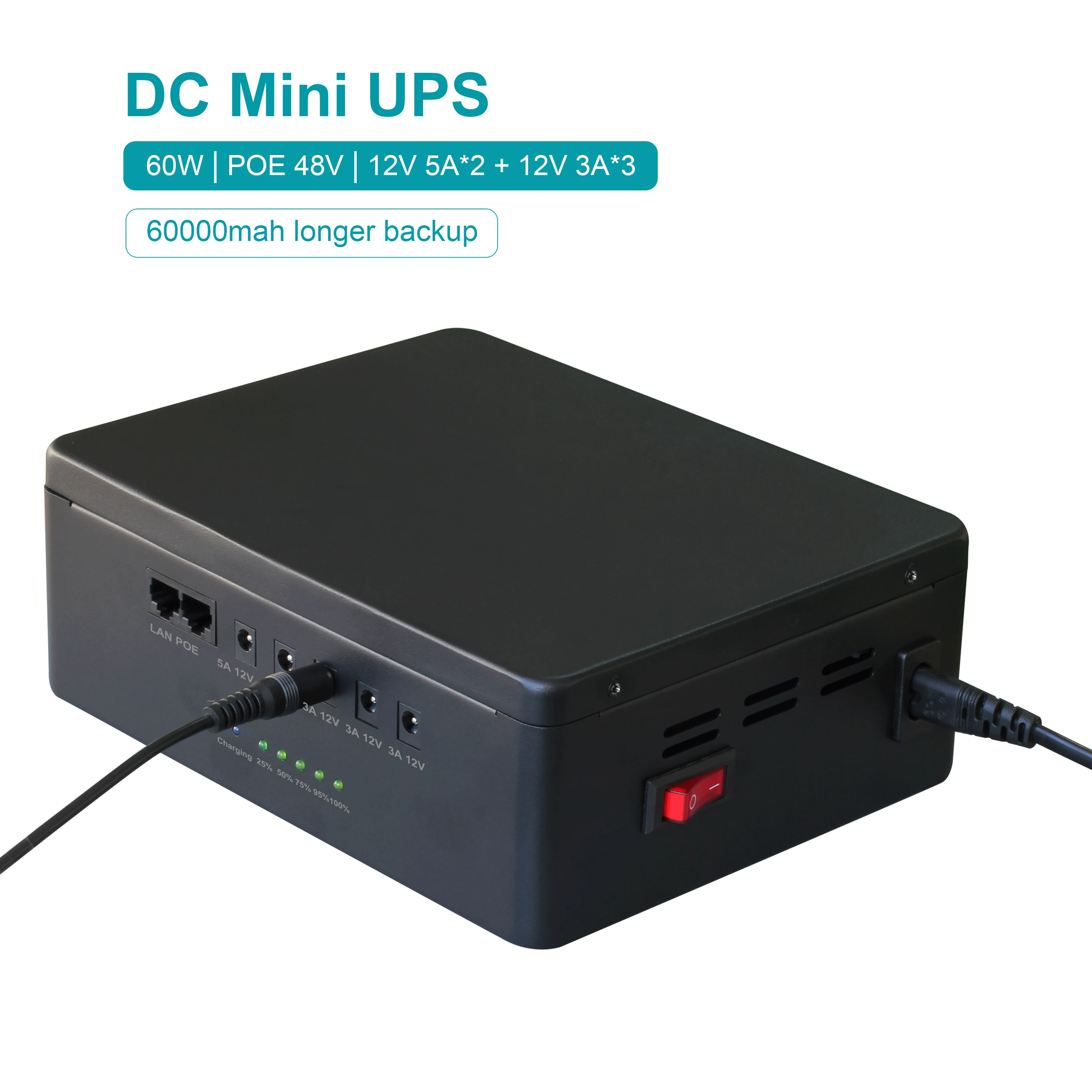 Factory price mini ups para router y modems dc output 12v POE 48v  mini dc ups 60000mah for wifi router cctv camera
