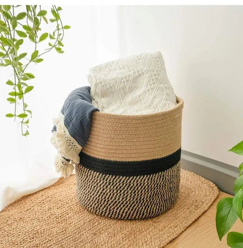 Cotton woven basket storage clothes / toys / sundries basket with handles