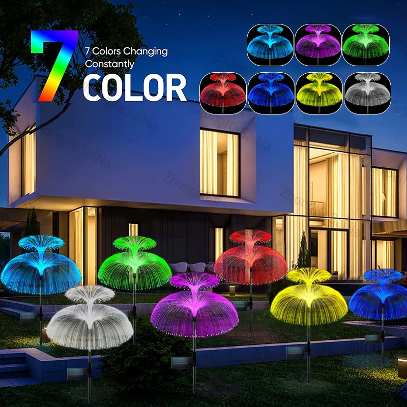 Outdoor Waterproof Garden Flowers Lamp 7 Color Changing Solar Jellyfish Lights For Courtyard Pathway Landscape Decor