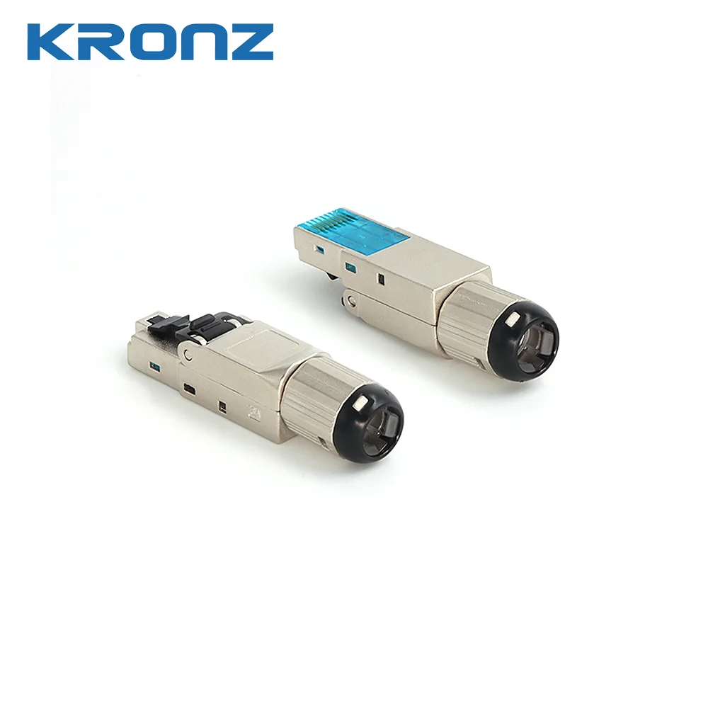 KRONZ Tool-Free RJ45 Connector 8P8C Zinc FTP Alloy Shielded Termination Plug CAT8 Shielded Modular RJ45 Connectors