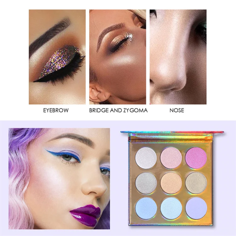 
UCANBE 9 color rainbow high disc eye shadow repair powder nose shadow lift High Gloss Pink Blush three in one make-up tray 