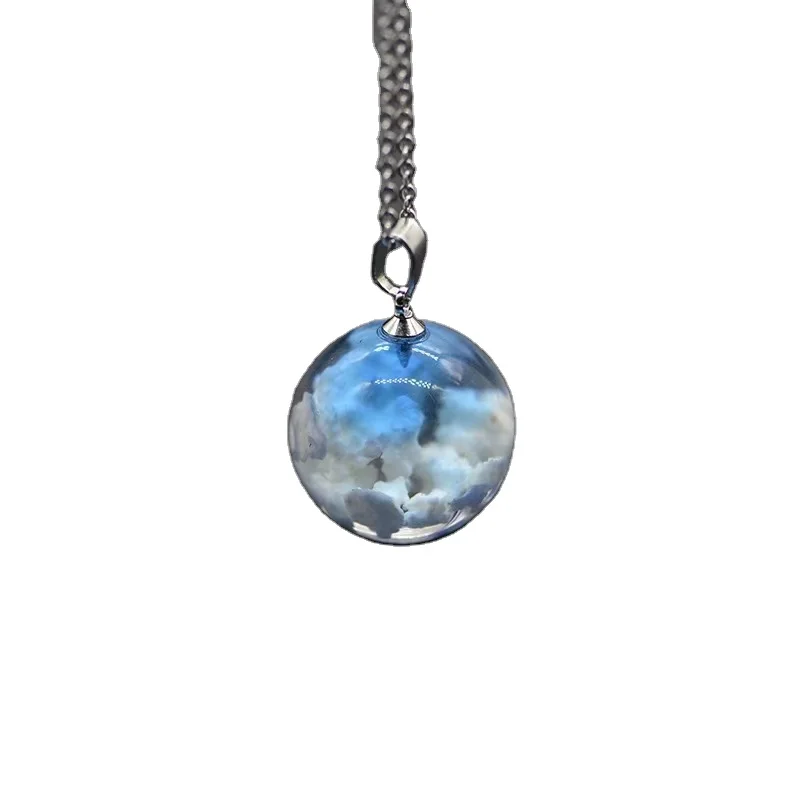 The sky and cloud pendant necklace small blue ball stainless steel necklace fashion jewelry hiphop necklace accessories women